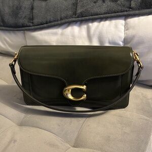 Coach Dark Green Leather Tabby Bag with Gold Accents